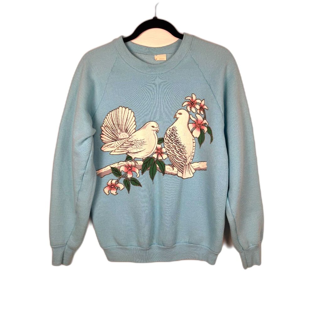 Vintage 80s Blue Dove Graphic Sweatshirt Womens S Cottagecore Whimsy